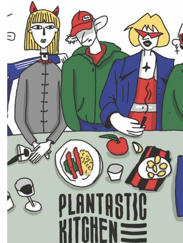 Plantastic Kitchen illustration — vegan Georgian pop-up at Fusion Festival
